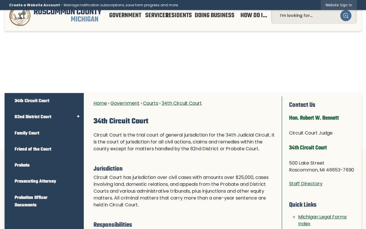 Roscommon County criminal court case information for the 34th Circuit Court