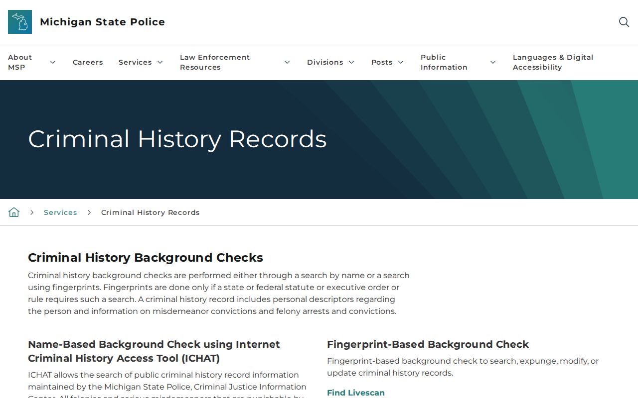 Michigan State Police guidance for Roscommon County criminal history records