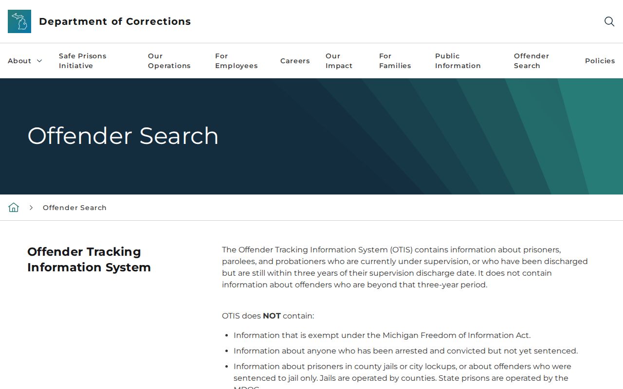 MDOC OTIS search for Roscommon County criminal corrections records