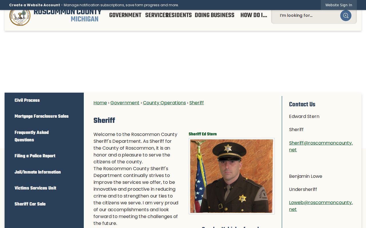 Roscommon criminal records contact at the county sheriff office